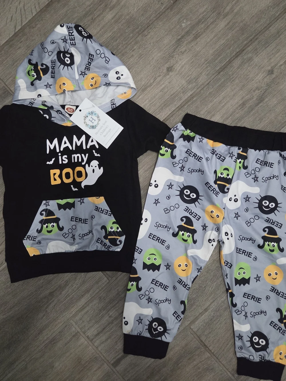 Mama Is My Boo Halloween Kids Pajama Set - Black & Gray
